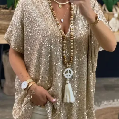 SEQUIN SHORT SLEEVE SHIRT